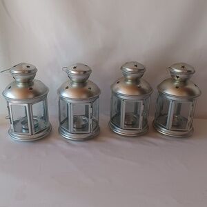 Lot Of 4 Vintage IKEA Rotera Tea Light Lanterns Galvanized Metal Etched Glass
